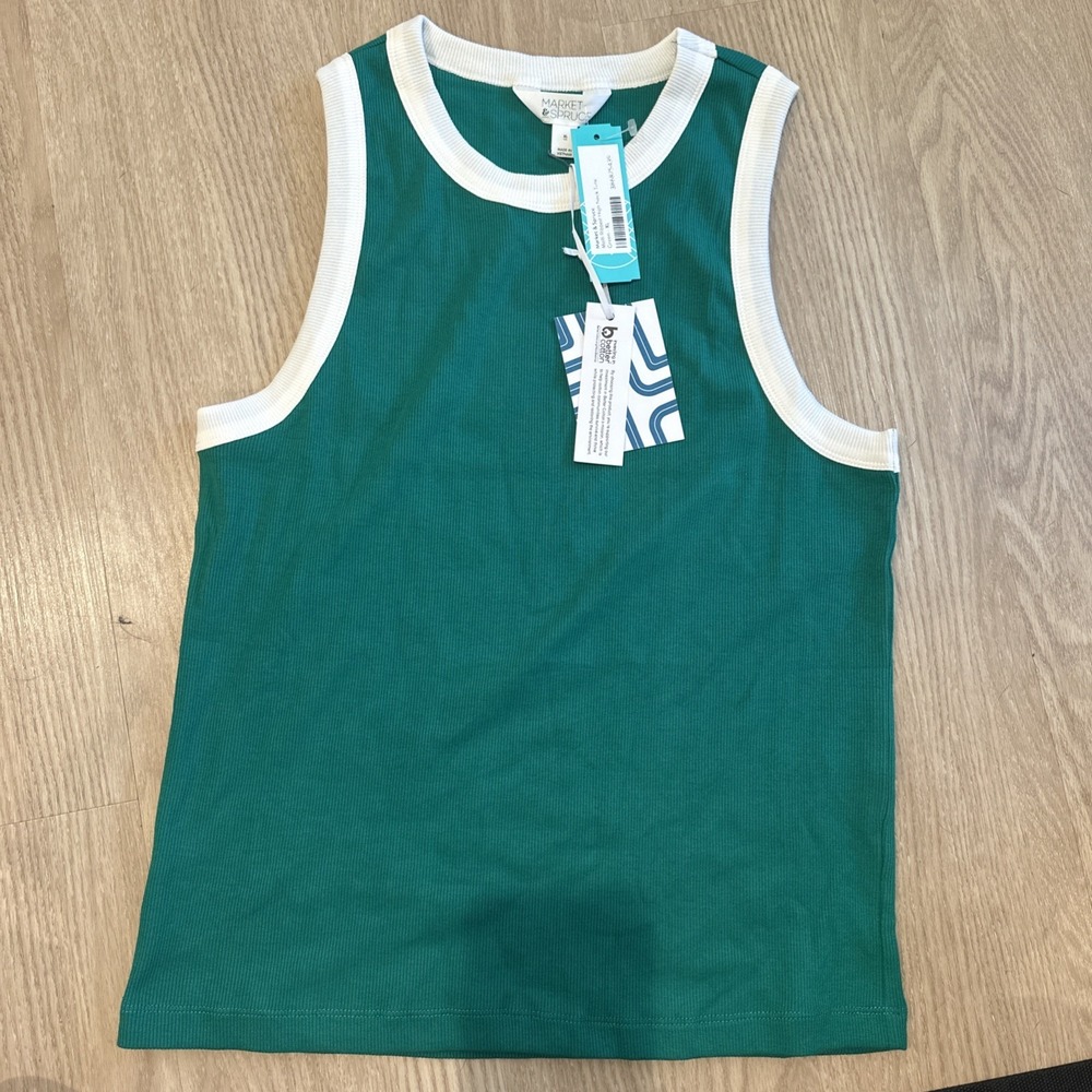 Market & Spruce Women's Molli Ribbed High Neck Tank Green Extra Large NWT